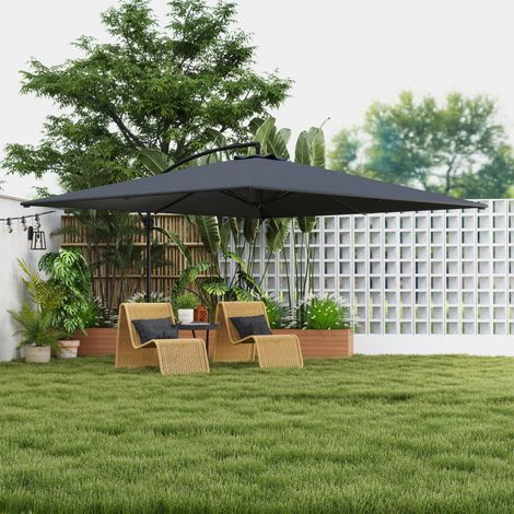 Rechteckiger Freiarm-Sonnenschirm 3,6 x 3,9 m mit Kurbel, Kreuzfuß, neigbarem Schirm und 360°-Drehung, grau