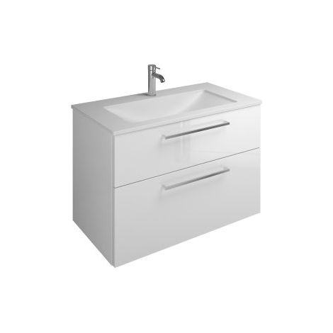 Burgbad Eqio Mineralguss-Waschtisch inklusive Waschtischunterschrank, Breite 920 mm, SEYU092, Farbe (Front/Korpus): Weiß Hochglanz / Weiß Glänzend, Stangengriff Chrom P95 - SEYU092F2009P95 (1/2)