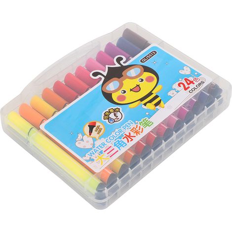 Jeu de stylos aquarelle lavables 24 couleurs haute capacité forme triangulaire pour enfants dessin graffiti marqueur artistique (1/5)