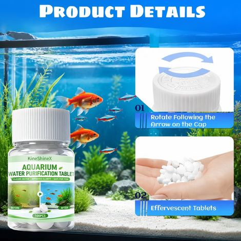 KineShineX Aquarienwasserreinigungstabletten klären und reinigen Wasser, entfernen Gerüche und Fischgeruch und sind ein Wasserreiniger für Aquarien und Fischzuchtbetriebe. (1/5)
