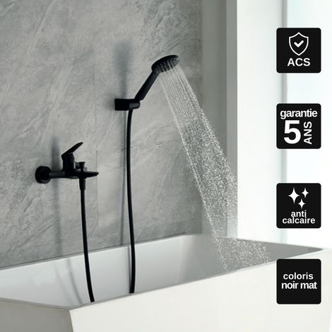 Mitigeur Bain/Douche noir mat Pommeau Anti-Calcaire - Design Moderne et Économie d'eau - Kit Complet BELGICA IMEX (1/5)