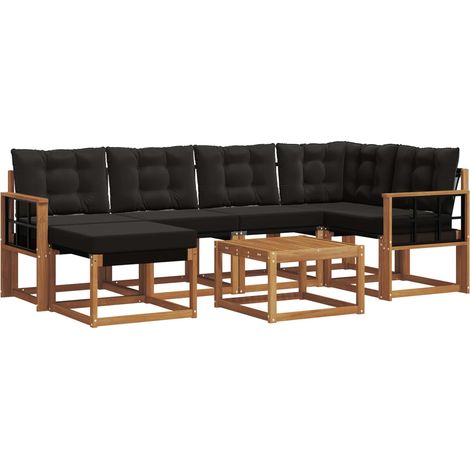 Outdoor Sofa Set with Cushion 7 pcs Natural and Black vidaXL