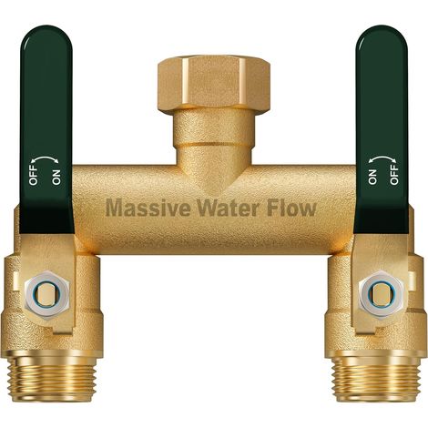 Distributeur 2 Voies, Robinet Double Machine a Laver, Adaptateur Robine, Voies Diviseur de Tuyau Arrosage, Filetage 3/4Pouce, Débit d'eau Réglable et Verrouillable-Poignée Verte - voies-Poignée verte (1/5)