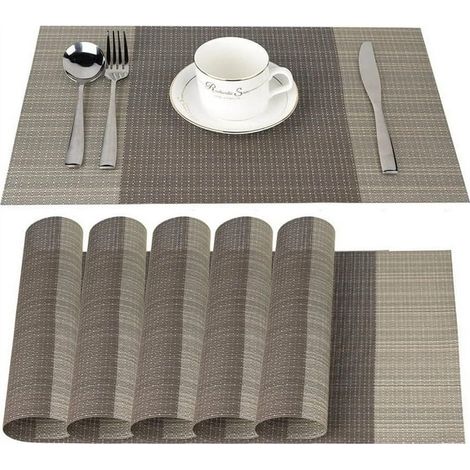 6 sets de table 30x45 cm antidérapants lavables, sets de table PVC résistants à la chaleur, dessous de plat marron (1/5)