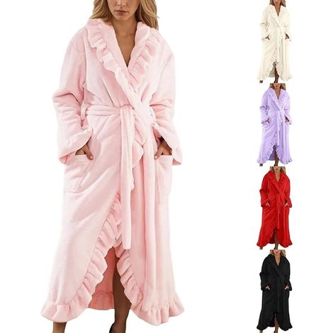 Albornoces de mujer de forro polar, largos y gruesos, de talla grande, con capucha, personalizados, elegantes y cálidos, para otoño e invierno, para el hogar, pijamas cálidos y suaves (XL) (1/5)