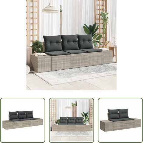 vidaXL Poly Rattan - Sofa Set mit Kissen 3 pcs Hellgrau Poly Rattan (1/5)