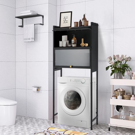 Meuble pour lave-linge, étagère pour lave-linge, 70 x 25 x 167 cm, étagère de rangement pour lave-linge, étagère de rangement pour buanderie, charge maximale de 50 kg, noir