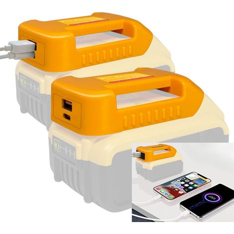 Adaptador de cargador USB de 2 piezas para batería DeWalt de 20 V y 60 V, soporte para batería con puertos de carga rápida USB-A y USB-C de 2,1 A, kit adaptador de cargador USB con conector de batería (1/5)