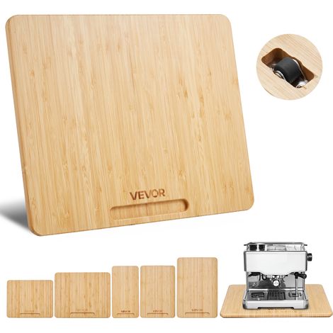 VEVOR Deslizador para Electrodomesticos 330 x 406 x 21 mm Bandeja Deslizante de Madera Grosor de 1,8 cm con Ruedas de Goma y Asa Hueca Ideal para Cafeteras y Encimeras de Cocina, Color de Madera (1/5)