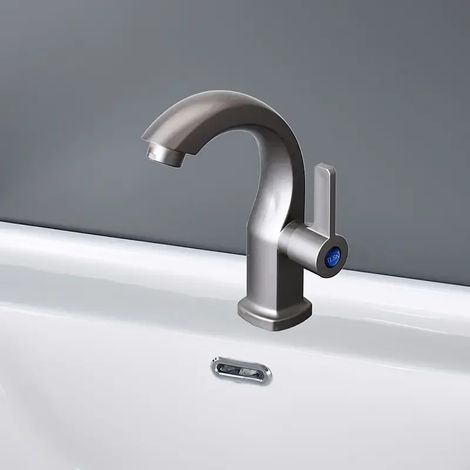 (QHQH) Robinet de lavabo moderne monotrou avec douchette latérale, valve noire mate, bec ergonomique incurvé, facile à installer (1/5)