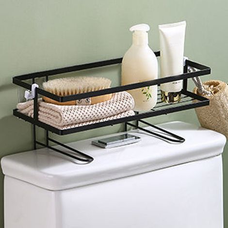 Étagère de toilette épaisse, imperméable, grande capacité, installation sans clous, à fixer au fer à repasser, organisateur de salle de bain, monocouche, noire (1/5)