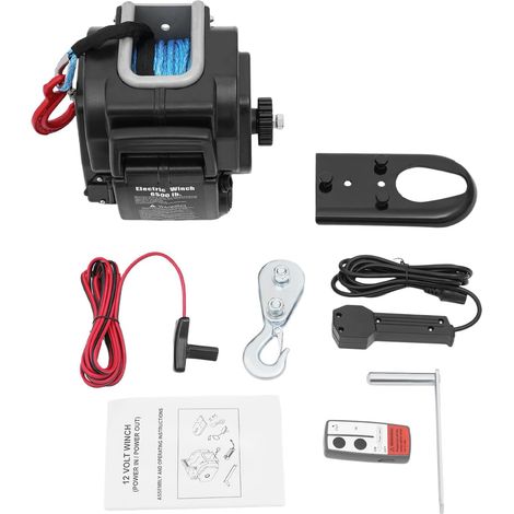 HAUTOUR Treuil électrique 12 V avec force de traction de 2 948 kg, treuil moteur 400 W avec protection contre les surcharges et télécommande par câble, tout-terrain, voiture et remorque (1/5)