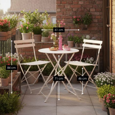 Salon de jardin bistrot 3 pièces en métal blanc avec table ronde et 2 chaises - PANGIVO (1/5)