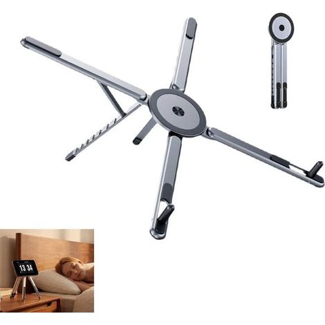 Supporto pieghevole 3 in 1 per laptop - Magnetico - Alluminio - Grigio (1/4)