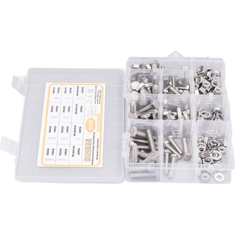 Kit de 200 vis hexagonales, rondelles et écrous en acier inoxydable 304 pour la réparation de meubles (1/5)