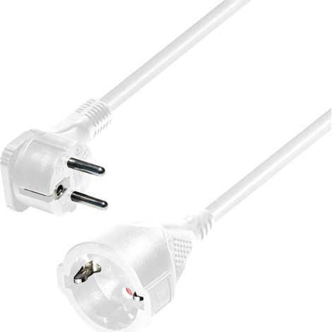 Prolunga Cee 7/7 a spina piatta - cavo con spina angolare  solo 10 mm di spessore, si adatta perfettamente a tutti i mobili,  
2,0 m, bianco (1/3)
