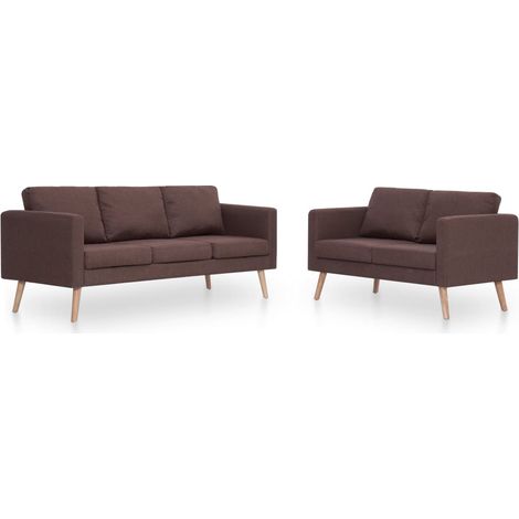 Conjunto de sofás de 2 plazas para salón salón piezas interior hogar tela marrón 020019098