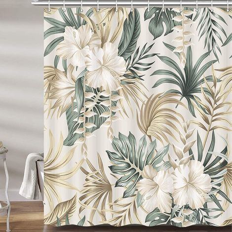 Rideau De Douche Tropical Motif Plantes Vertes Résistant À L'Eau Pour Salle De Bains