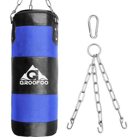 Sac De Frappe - Oxford 80x28 Cm - Pour Enfants Adolescents Et Adultes - Boxe MMA Muay Thaï - Vide Avec Chaîne De Fixation - Bleu (1/5)