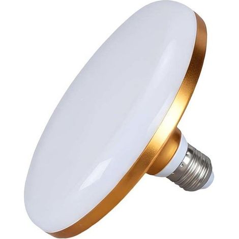 Plafonnier - AVIZAR - Soucoupe E27 40W - 6500K - Blanc/Doré - Diffusion 180°