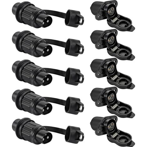 5 Pièces Prise 3 Broches Tracteur et Fiche, 12V Prise Remorque 3 Broches Male Femelle, Étanche Prise 3 Plots Agricole pour Voiture, Véhicules Agricole, Caravane, Tracteur, Porte-Vélo, RV (1/5)