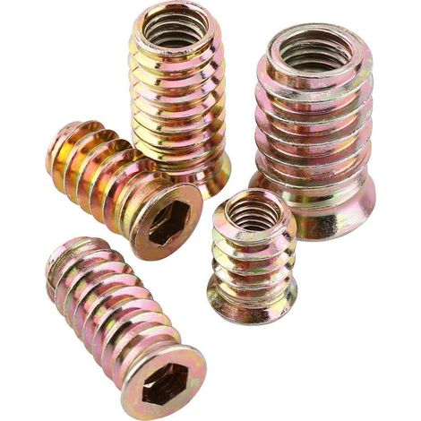 Gewindeeinsätze M8 x 25 mm, Holzeinsätze, Schraubeneinsätze, Sechskantmuttern aus Zinklegierung, Innensechskantschraubeneinsätze (100 Stück)