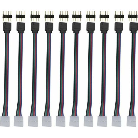 Lot de 10 connecteurs de bandes LED RVB 3528 5050 - 4 broches - 6.4inch - Mâle et femelle - Pour bandes RVB - Accessoires d'éclairage - Câble adaptateur pour rétroéclairage TV - Bandes d'armoires (1/5)