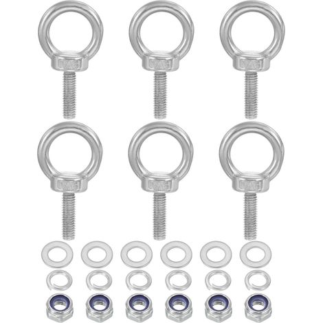 M6 x 20mm Pitons À Œil Avec Écrou, 6 Pièces 304 Acier Inoxydable Pitons À Œil À Épaulement Pour Levage Fileté Vis Pour suspendu, Argent (1/5)