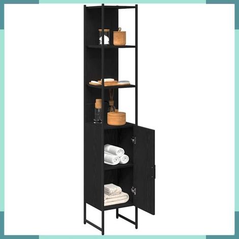 Armoire de salle de bain - 862240 - Chêne noir - 33 x 33 x 185,5 cm - 2 étagères & 1 porte (1/5)