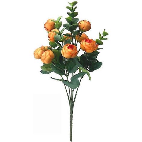 Bouquet de boutons de thé en rose artificielle, décoration de Nouvel An, mariage, fleurs artificielles en soie d'eucalyptus, décoration de salonorange (1/5)