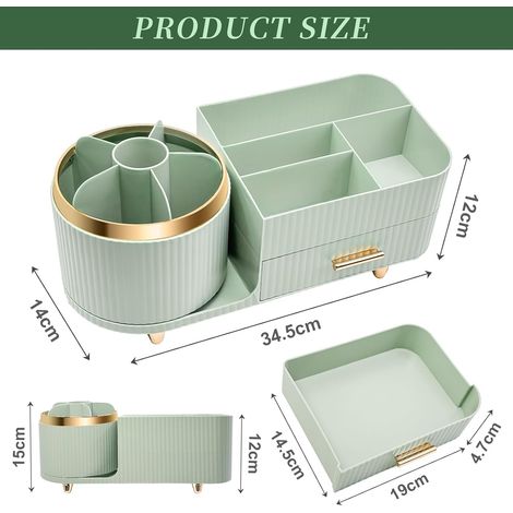 Organizador de maquillaje multifuncional giratorio de 360° para tocador, baño y dormitorio, con pequeño cajón multifuncional (verde) (1/4)