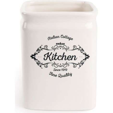 Excelsa Fine Quality Porta Utensili da Cucina, Ceramica, Bianco Avorio, Dimensioni: 11.5 x 11.5 x 14.7 (1/3)