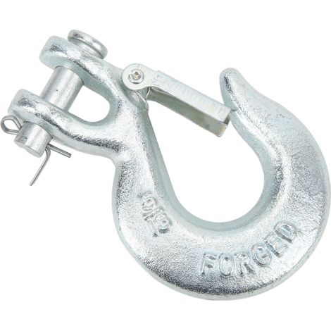 Crochet à chape en acier au carbone 5/16in avec verrou de sécurité, robuste pour remorque et treuil, usage intensif, fixation industrielle. (1/5)