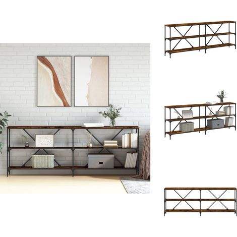 Table console chêne fumé 200x30x75 cm bois d'ingénierie et fer - Table Basse - Meuble D'entrée - Table Console - Table D'appoint - Mobilier Intérieur (1/5)