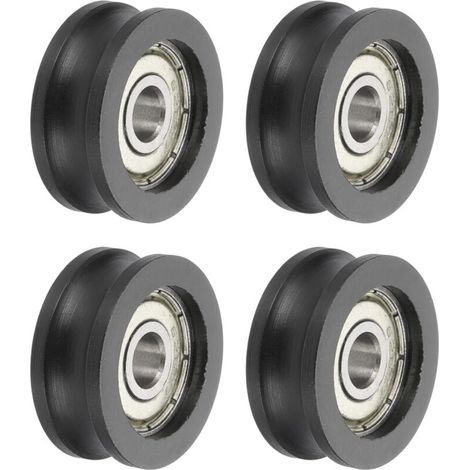 U Groove Lot de 4 rouleaux de roulement à billes, 6 x 25 x 10 mm en nylon et acier inoxydable, roue de rechange robuste pour porte coulissante, fenêtre, équipement mécanique, noir