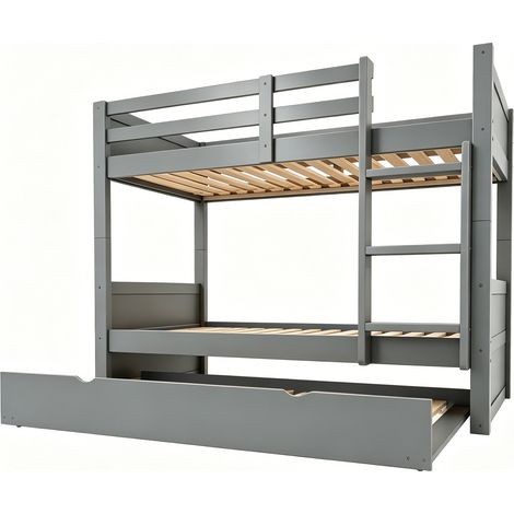Graues Holz-Etagenbett mit Ausziehbett, 90 x 200 cm, in 2 Betten umwandelbar (1/5)