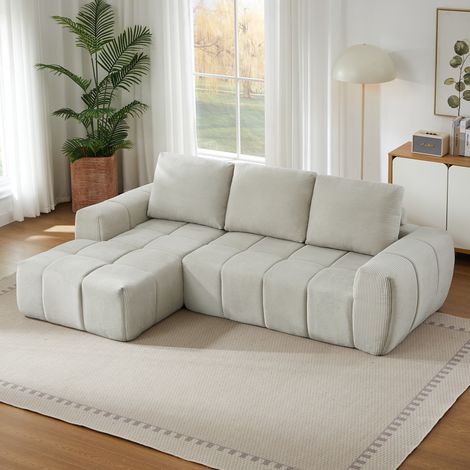 Ecksofa Beige Cord mit abnehmbaren Kissen, getufteter Oberfläche und Taschenfederkern (1/5)