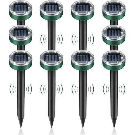 10er-Pack solarbetriebene Ultraschall-Tierabwehrgeräte für den Außenbereich (Rasen, Gärten) zur Abwehr von Schlangen und anderen Schädlingen. Inklusive Ultraschall-Erdspießen und -Pfählen. (1/5)