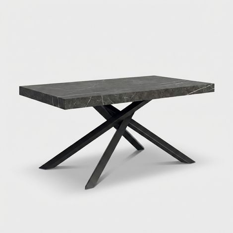 Tavolo allungabile moderno da pranzo base grafite 140/220x90 Shangai - Effetto marmo nero