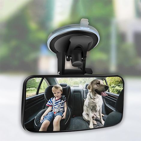 Rétroviseur universel de surveillance pour bébé – Miroir convexe grand angle (5,11 x 2,56 pouces), fixation par ventouse (1/5)