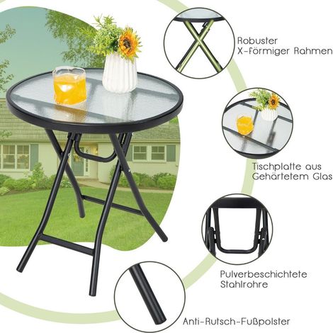 Mesa de comedor para terraza mesa redonda de cristal con tablero de cristal templado 465 x 465 x 475 cm negro