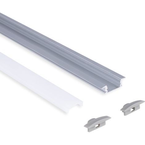 Perfil Tira LED Empotrable - 24,5x7mm - Kit Completo - 1 Metro - Plata (1/5)