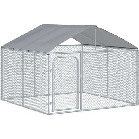 Chenil extérieur avec toit 5m² parc grillagé espace couvert acier galvanisé 230×230×175cm