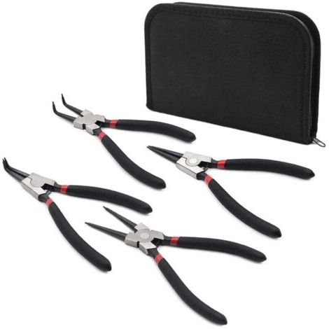 4-teiliges Set Sprengringzangen, 150 mm (6 Zoll), gerade, gebogen, innen und außen, mit Aufbewahrungskoffer und rutschfestem Griff