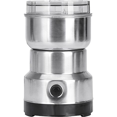 Moulin à Grains électrique Multifonction Machine Moulin à Grains de café avec Couvercle Transparent pour la Cuisine à Domicile en Acier Inoxydable 200 W Compact Silencieux (SILVER) (1/5)