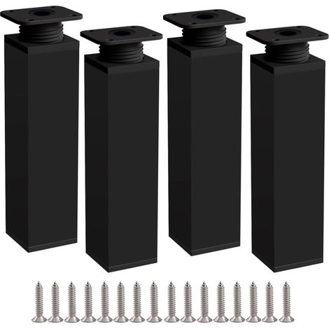 Lntyq Pieds de Meuble 4 Pieds, Pied de Table 20cm Noir Pied Reglable pour Meuble en Hauteur Fabriqué en Alliage d'aluminium, Hauteur Réglable de 0 à 20 mm, Livré avec des Vis en Acier Inoxydable