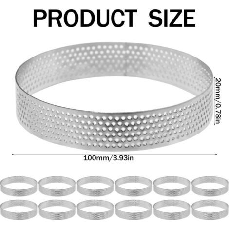 NALOOKAMIC 12 Pièces Ø10cm Cercle à Pâtisserie Cercle Perforé Patisserie Cercle à Tarte Perforé en 430 Acier Inoxydable Anneaux Cercle à Tarte Moule à Tartes Pâtisseries pour Quiches,Gâteaux,Mini Pizz