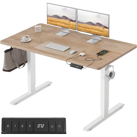 Schreibtisch Höhenverstellbar Steh Sitz Elektrisch 120 x 60 cm Eiche (1/5)