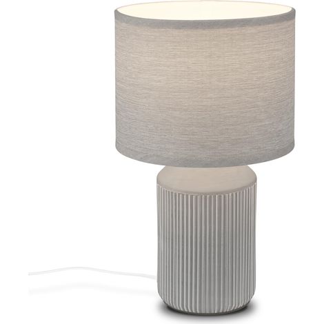 Lampe de table avec abat-jour en tissu, interrupteur à câble, pied en céramique, lampe de chevet, déco couloir, lampe de bureau et lecture, 22x37,5 cm, Gris (1/5)