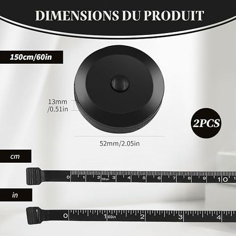 Ruban à Mesurer, Mètres à Ruban de Couture Double Face Doux Couturiere Rétractable Metre pour Mesures du Corps Couture Suivi de Poids et Tour Taille 150 cm(Noir Blanc) (1/4)
